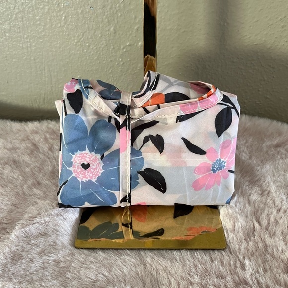 Kate Spade Floral Reusable Tote Bag Pink Blue Eco Shopper Market Beach - Picture 8 of 11
